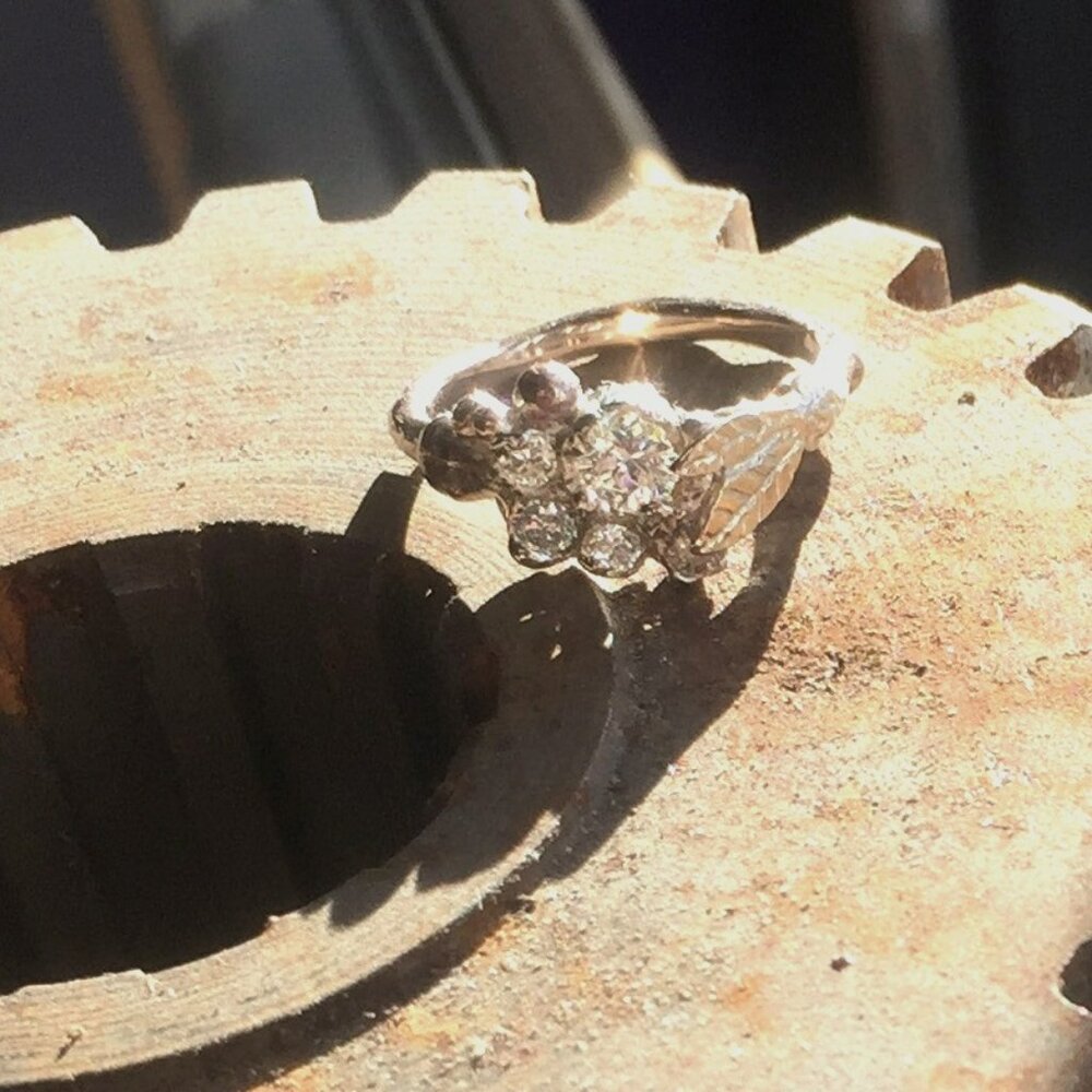 14k Brown, Green & White Gold Diamond Cluster Tree Ring